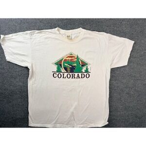 Vintage Anvil Colorado Graphic Tee XL White Cotton‎ Sierra Madre Mountain Stains